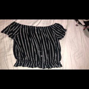 Striped Off The Shoulder Crop Top